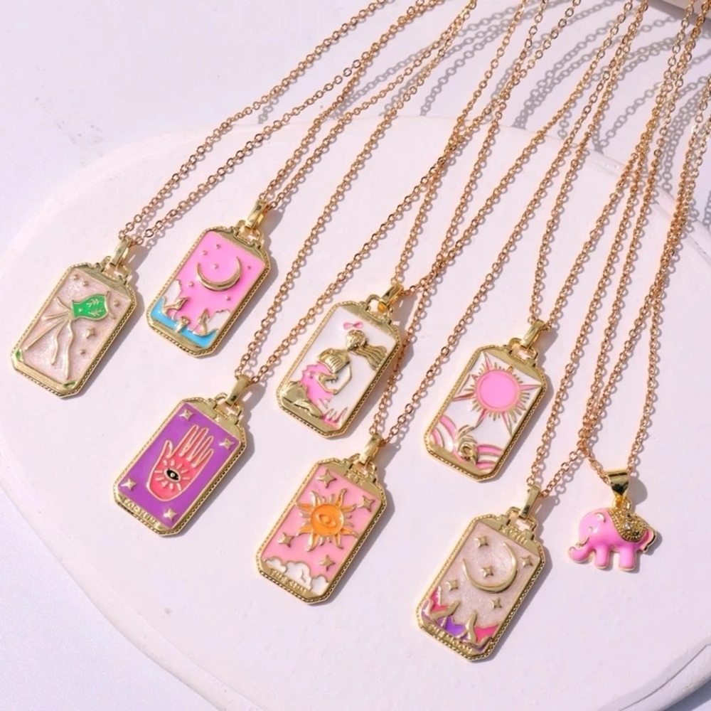 Dainty Tarot Card Necklace | Whimsigoth, Witch, Divination Jewelry | Pink, Blue